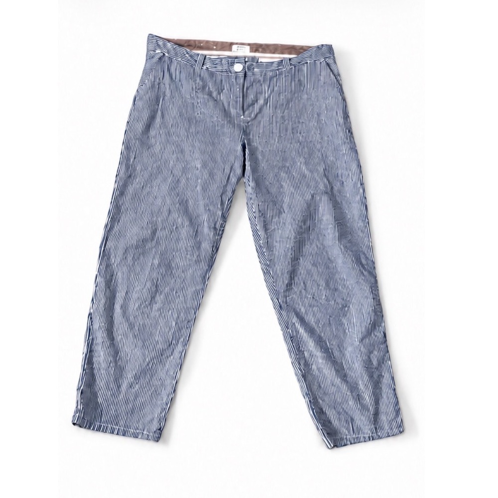 Crown & Ivy Pants Sz 10 White/Blue Striped Seersucker‎ Cropped Cottagecore